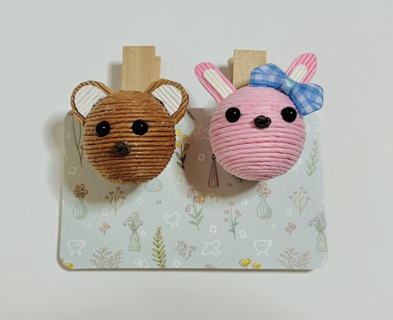 クラフトバンドでくま＆うさぎのクリップ作り
